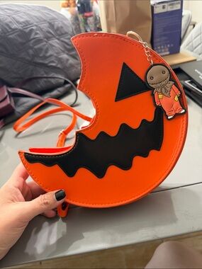 Orange Crescent Pumpkin Face Crossbody Bag
